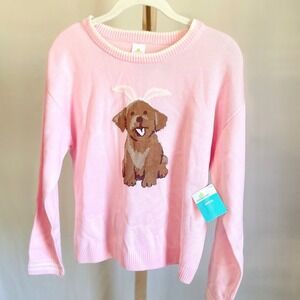 Celebrate! Kids Pink Knit Easter Puppy Bunny Ears Sweater Long Sleeve Pullover